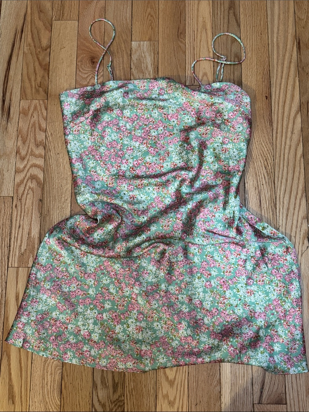 Dress Forum Mint Green Floral Slip Dress with Pink Blossoms